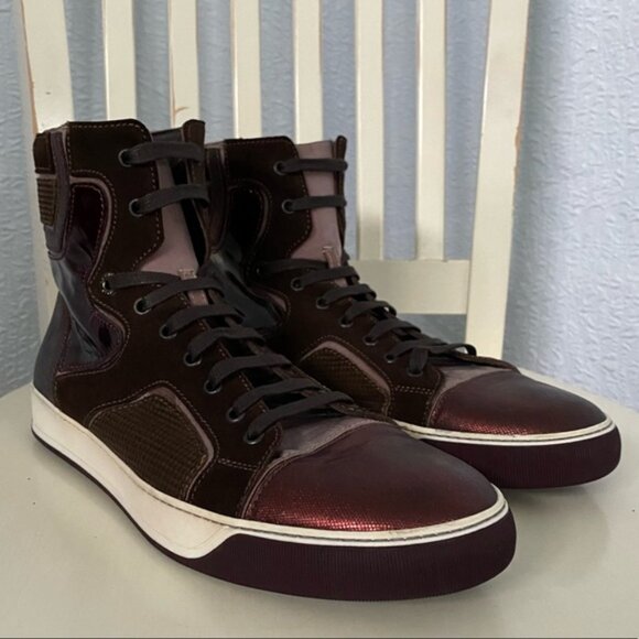 Lanvin High Top Leather Trainers Sneakers Sz 11 - Picture 3 of 13